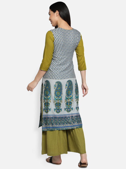 Blue Rayon Printed Casual Kurta