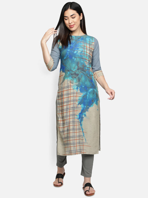 Women Rayon Printed Straight Kurta