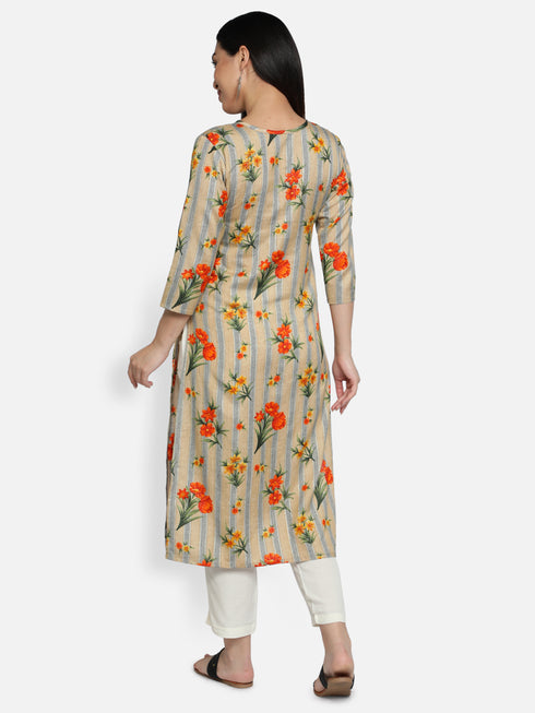 Yellow Floral Rayon Straight Kurta