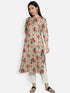 Red Floral Rayon Straight Kurta