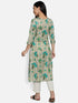 Green Floral Rayon Straight Kurta
