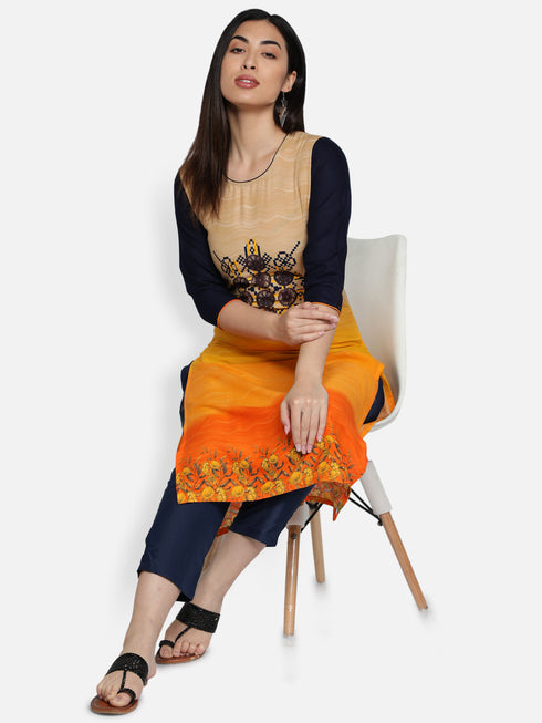 Women Orange Rayon Kurta