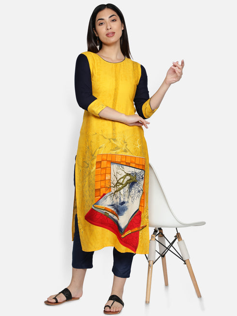 Women Yellow Straight Casual Kurta