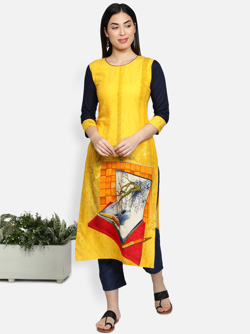 Women Yellow Straight Casual Kurta