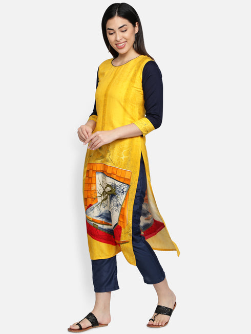 Women Yellow Straight Casual Kurta