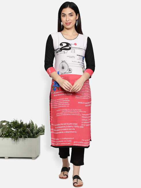 Red Polyester Straight Kurta