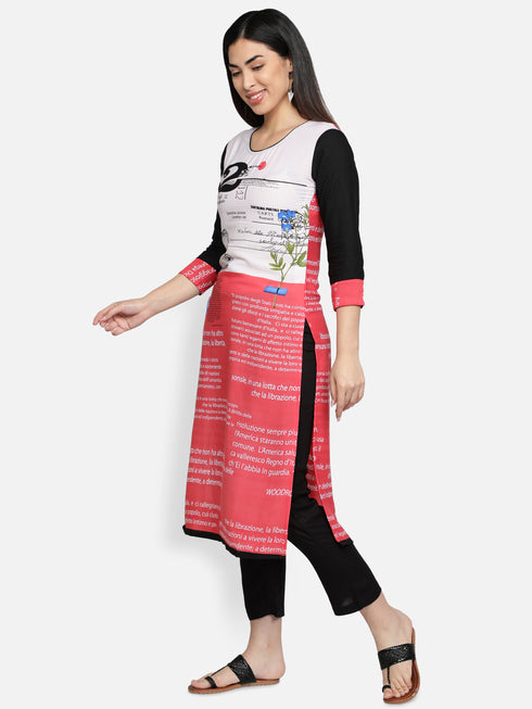 Red Polyester Straight Kurta