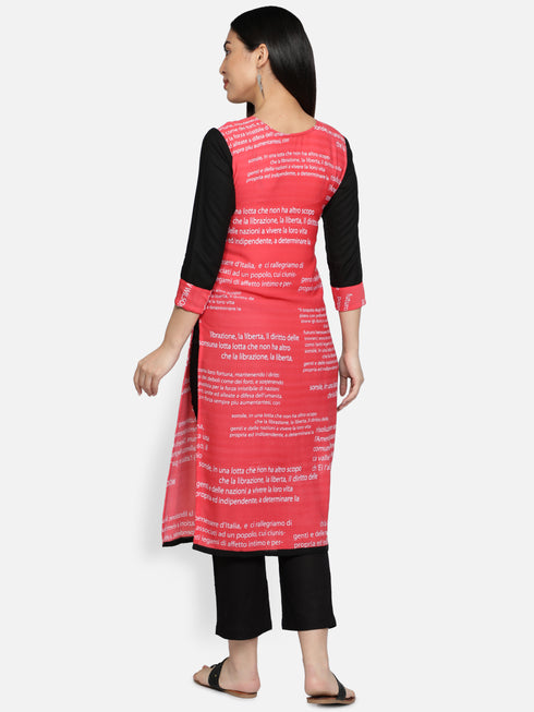 Red Polyester Straight Kurta