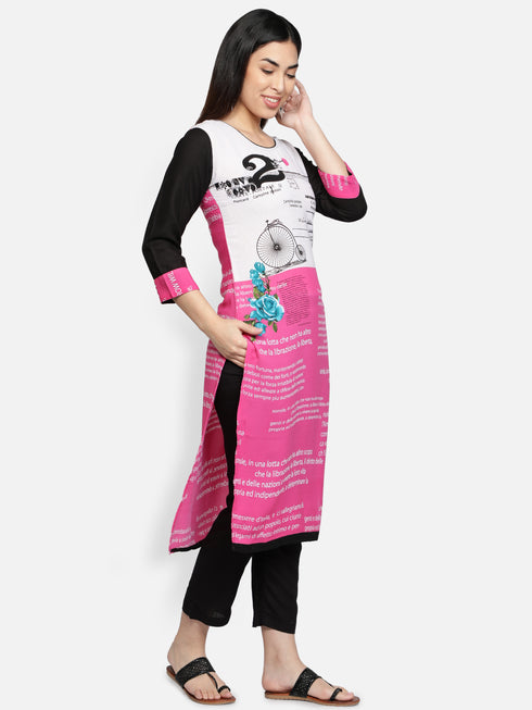 Pink Polyester Straight Kurta