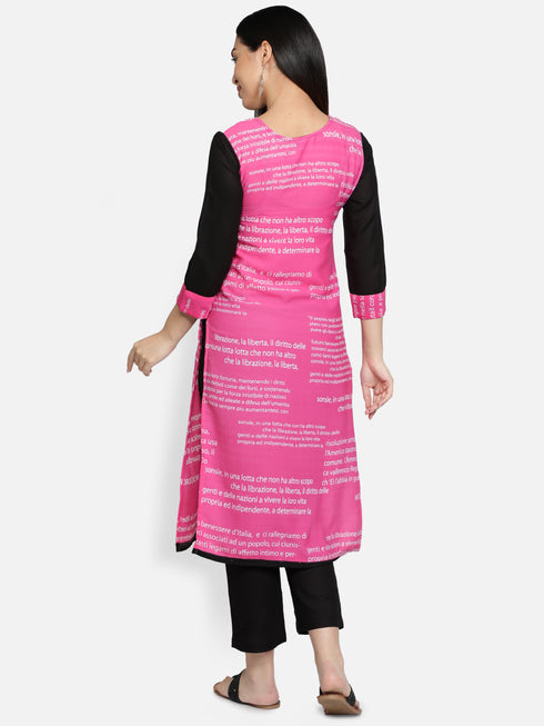 Pink Polyester Straight Kurta