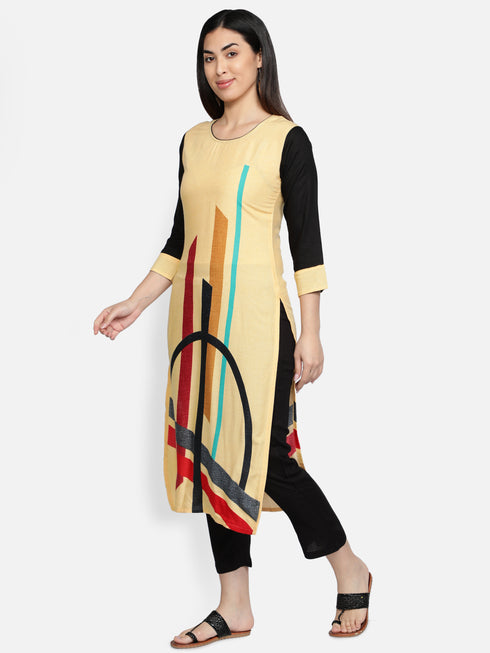 Women Yellow Straight Printed Kurta