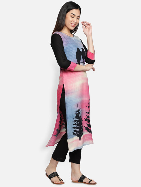 Rayon Multi Color Printed Casual Kurta
