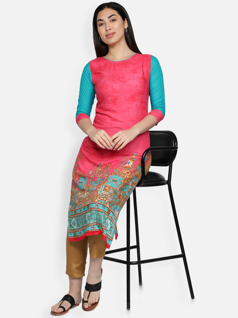 Women Pink Printed Casual Kurta