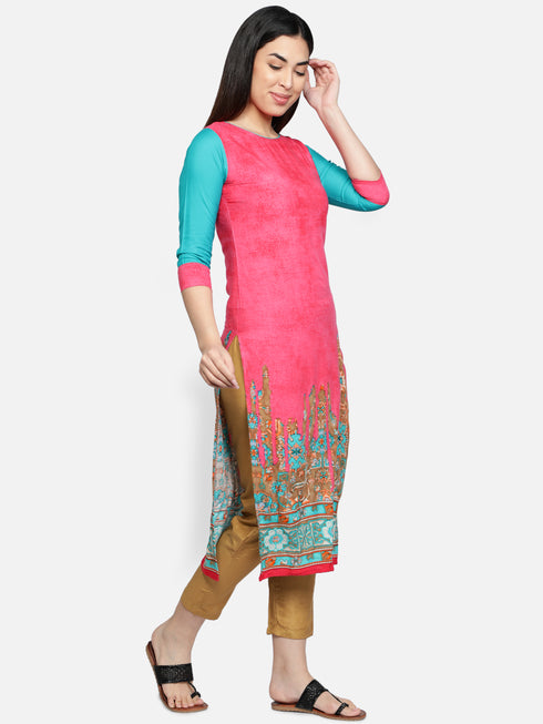 Women Pink Printed Casual Kurta
