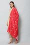 Women Art Muslin Embroidery Red Digital Printed Dupatta