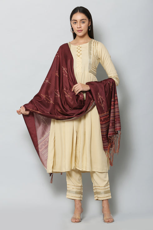 Women’s Art Silk Printed Maroon Dupatta