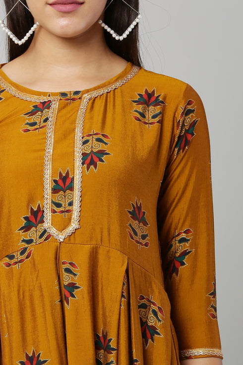 Printed Mustard Kurta Sharara With Dupatta