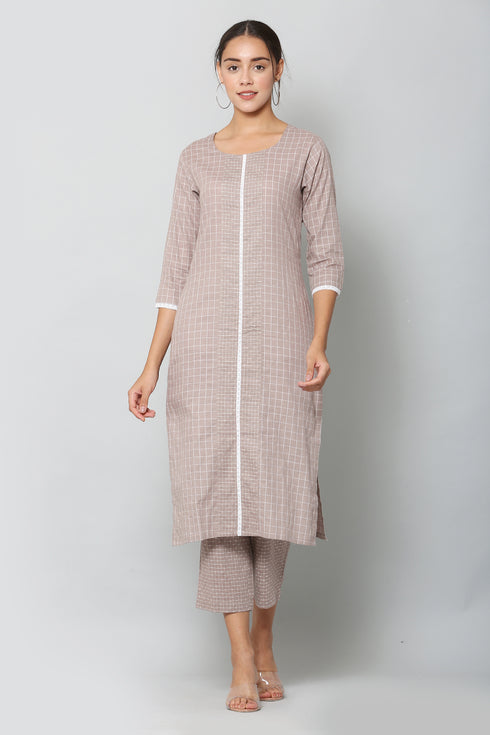 Women Grey Stripe Grey Kurta and Pant Set