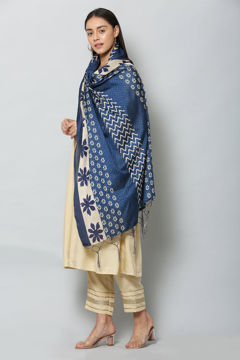 Women’s Art Silk Printed Blue Dupatta