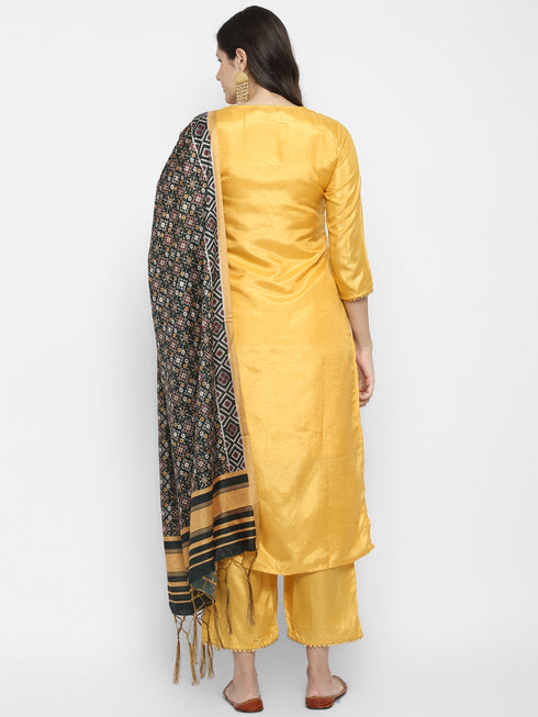 Women Yellow Gotta Patti Kurta with Palazzos & With Dupatta