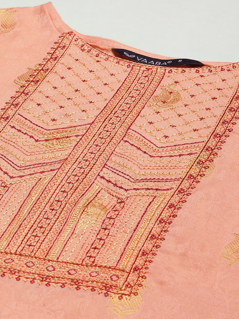 Women Embroidered Cotton Blend Straight Kurta (Orange)