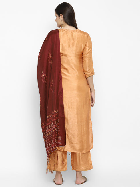 Women orange Gotta Patti Kurta with Palazzos & With Dupatta