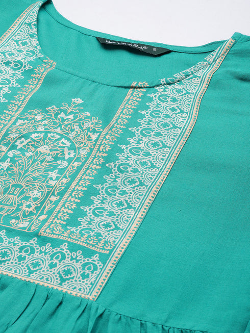 Rama Panelled Printed A-Line Rayon Kurta Suit Set