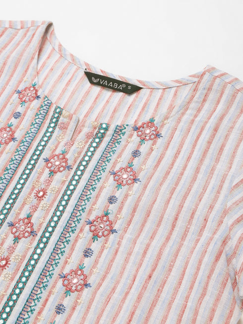 White Embroidered Cotton Checked Straight Kurta