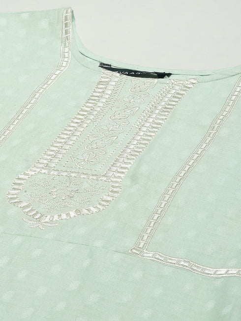 Women Embroidered Cotton Blend Straight Kurta (Light Green)