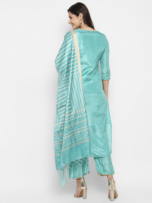 Women Straight Dola Silk Kurta Suit Set (Rama)