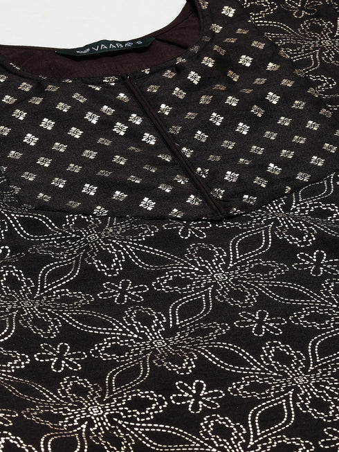 Black Crepe Silk Gold Printed Straight Kurta Suit Set