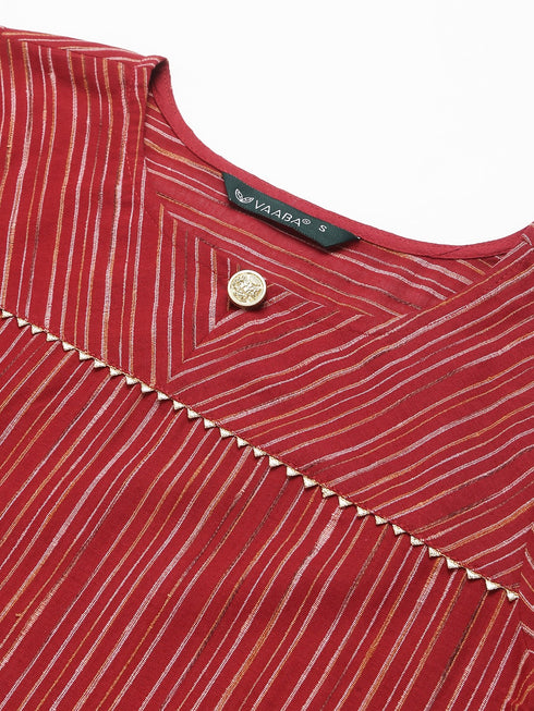 Red Cotton Blend Straight Kurta Suit Set