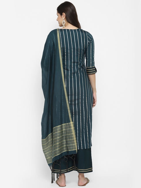 Green Straight Chanderi Silk Kurta Suit Set