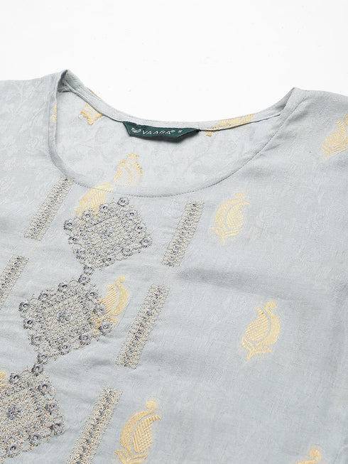 Embroidered Cotton Straight Kurta (Grey)