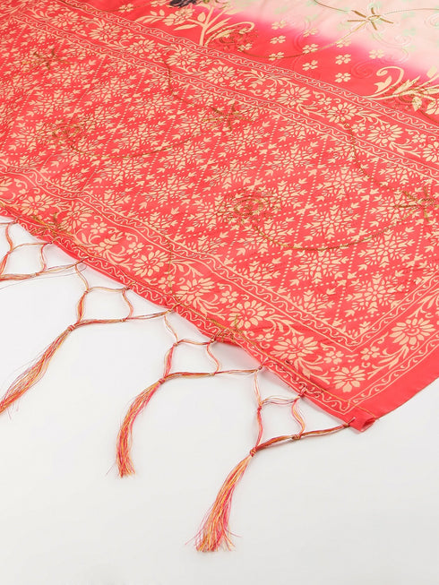Muslin Printed Peach Women Dupatta