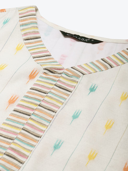 Women's Cotton Blend Self Design Straight Kurta Suit Set