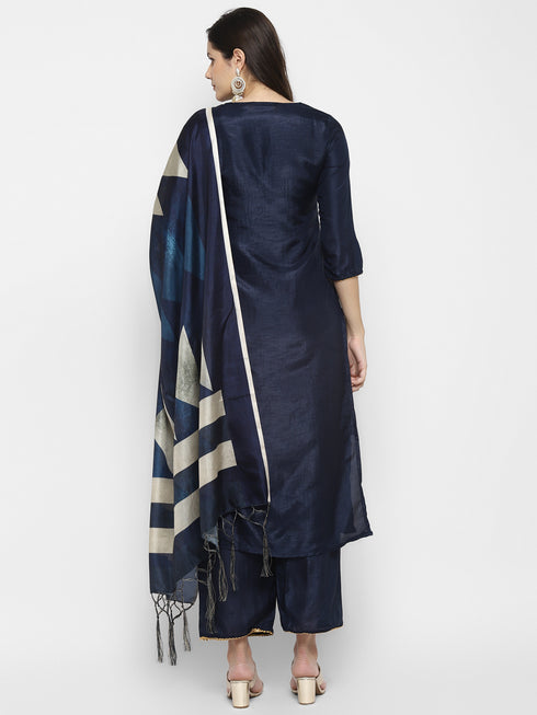 Women Blue Gotta Patti Kurta with Palazzos & With Dupatta