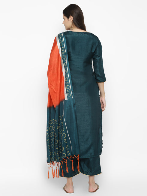 Women Green Gotta Patti Kurta with Palazzos & With Dupatta
