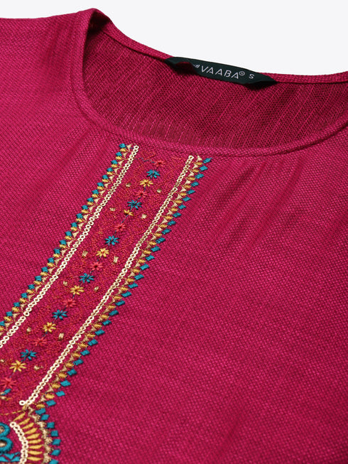 Pink Rayon Straight Embroidered Kurta Pant Set