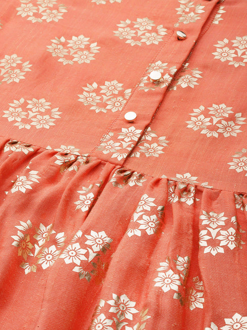 Women Rayon Satin Foil Printed Straight Kurta