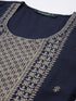 Navy Blue Panelled Straight Cotton Kurta Suit Set
