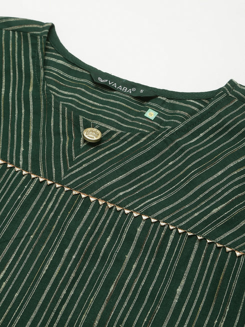 Green Cotton Blend Straight Kurta Suit Set