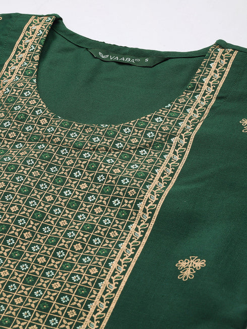 Green Panelled Straight Cotton Kurta Suit Set