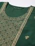 Green Panelled Straight Cotton Kurta Suit Set