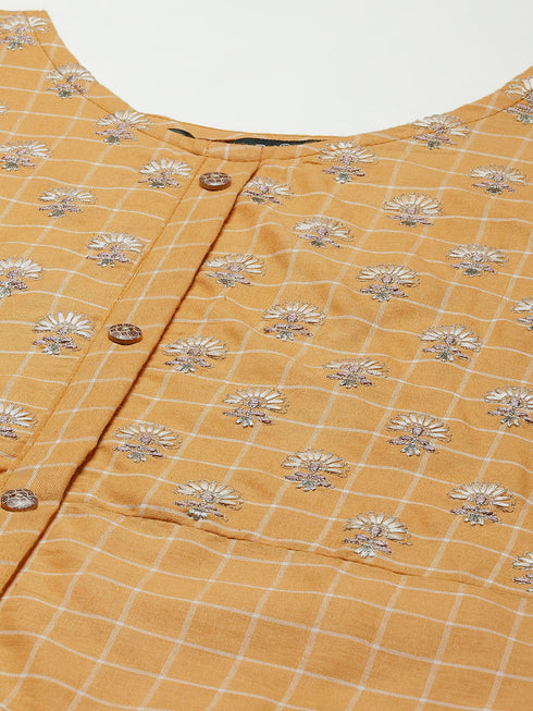 Women Embroidered Pure Cotton Straight Kurta (Orange)