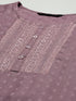 Women Embroidered Cotton Blend Straight Kurta (Purple)