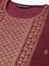 Wine Panelled Straight Cotton Kurta Suit Set
