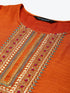 Orange Rayon Blend Straight Embroidered Kurta Pant Set