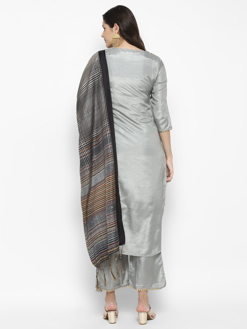 Women Grey Gotta Patti Kurta with Palazzos & With Dupatta