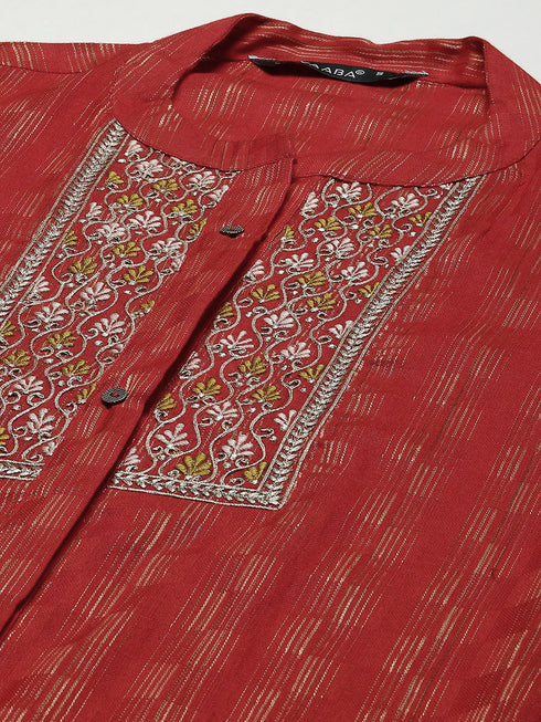 Women Embroidered Pure Cotton Straight Kurta (Red)
